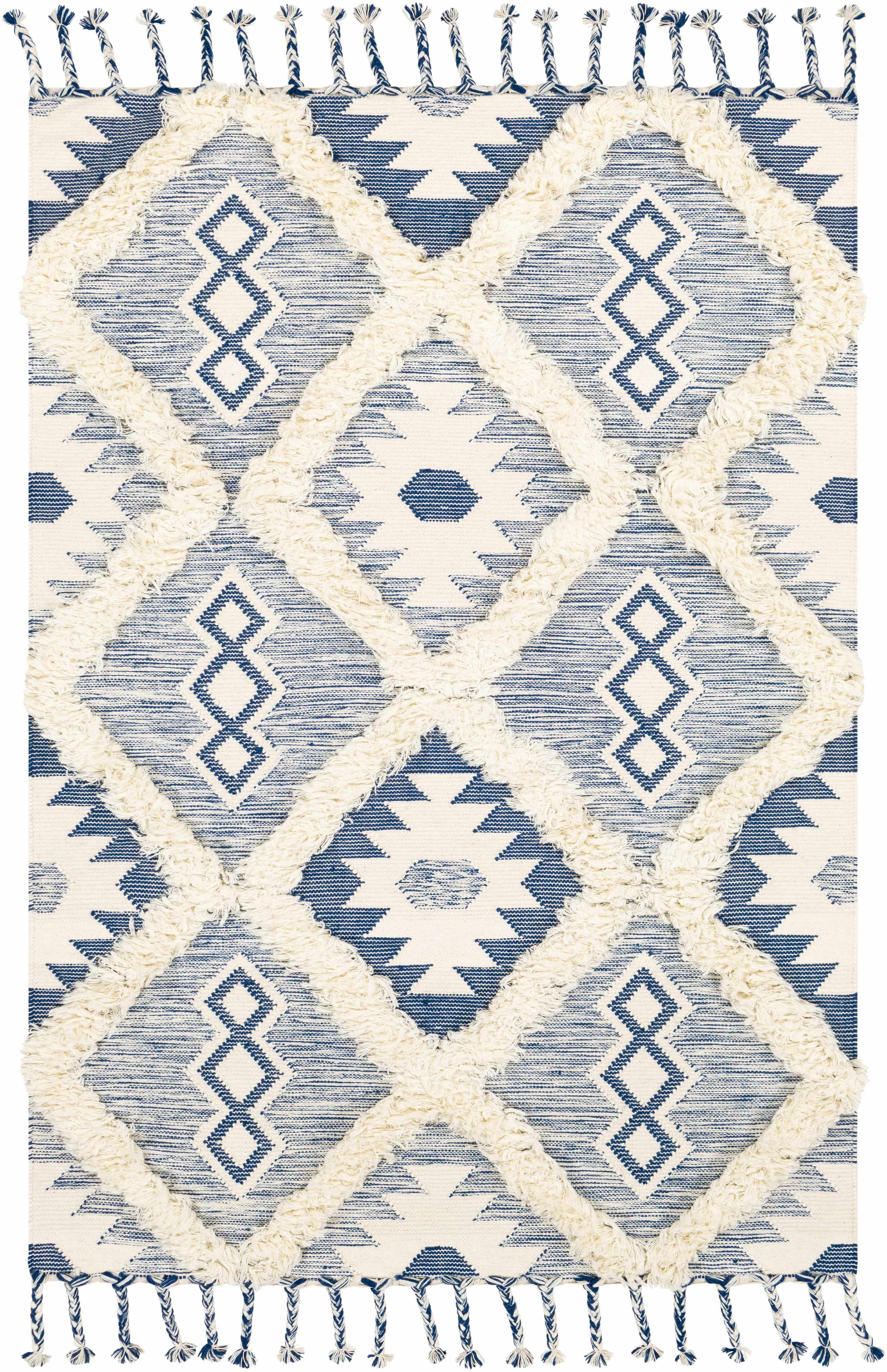 Dark Blue Hand Woven 100% Wool Global Rectangle Handmade rug, Indoor use only, has fringe, non-washable. runner also available