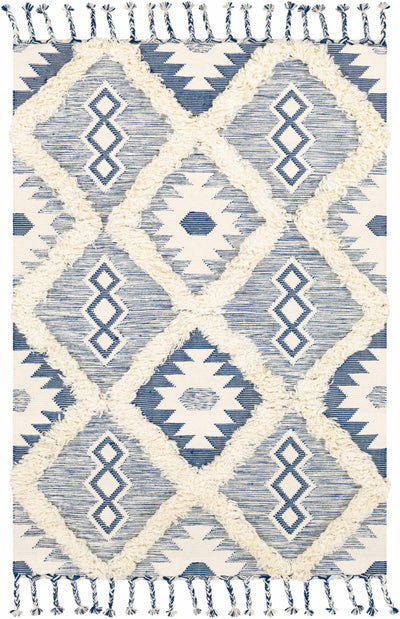 Dark Blue Hand Woven 100% Wool Global Rectangle Handmade rug, Indoor use only, has fringe, non-washable. runner also available