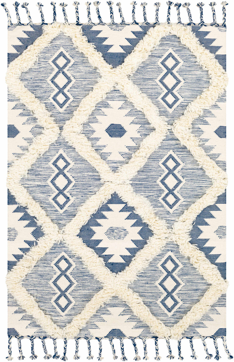 Dark Blue Hand Woven 100% Wool Global Rectangle Handmade rug, Indoor use only, has fringe, non-washable. runner also available