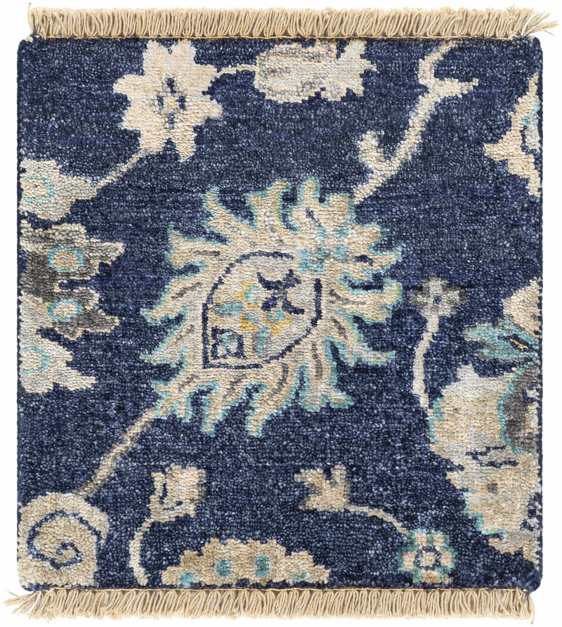 Navy Hand Knotted 100% Viscose Traditional Rectangle Handmade rug, Indoor use only, has fringe, non-washable. runner also available