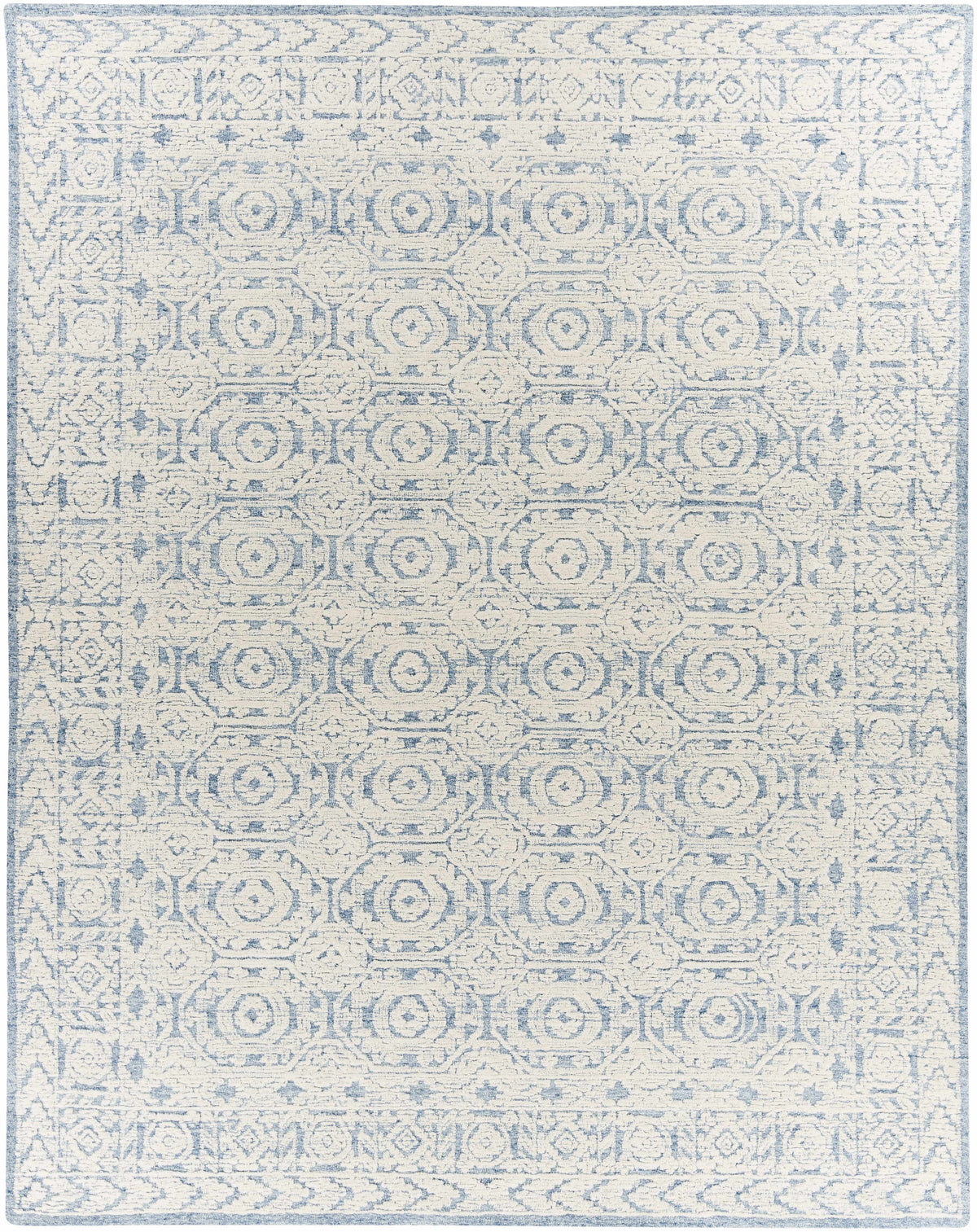 Dark Blue Hand Tufted 100% Wool Traditional Rectangle Handmade rug, Indoor use only, no fringe, non-washable. round also available