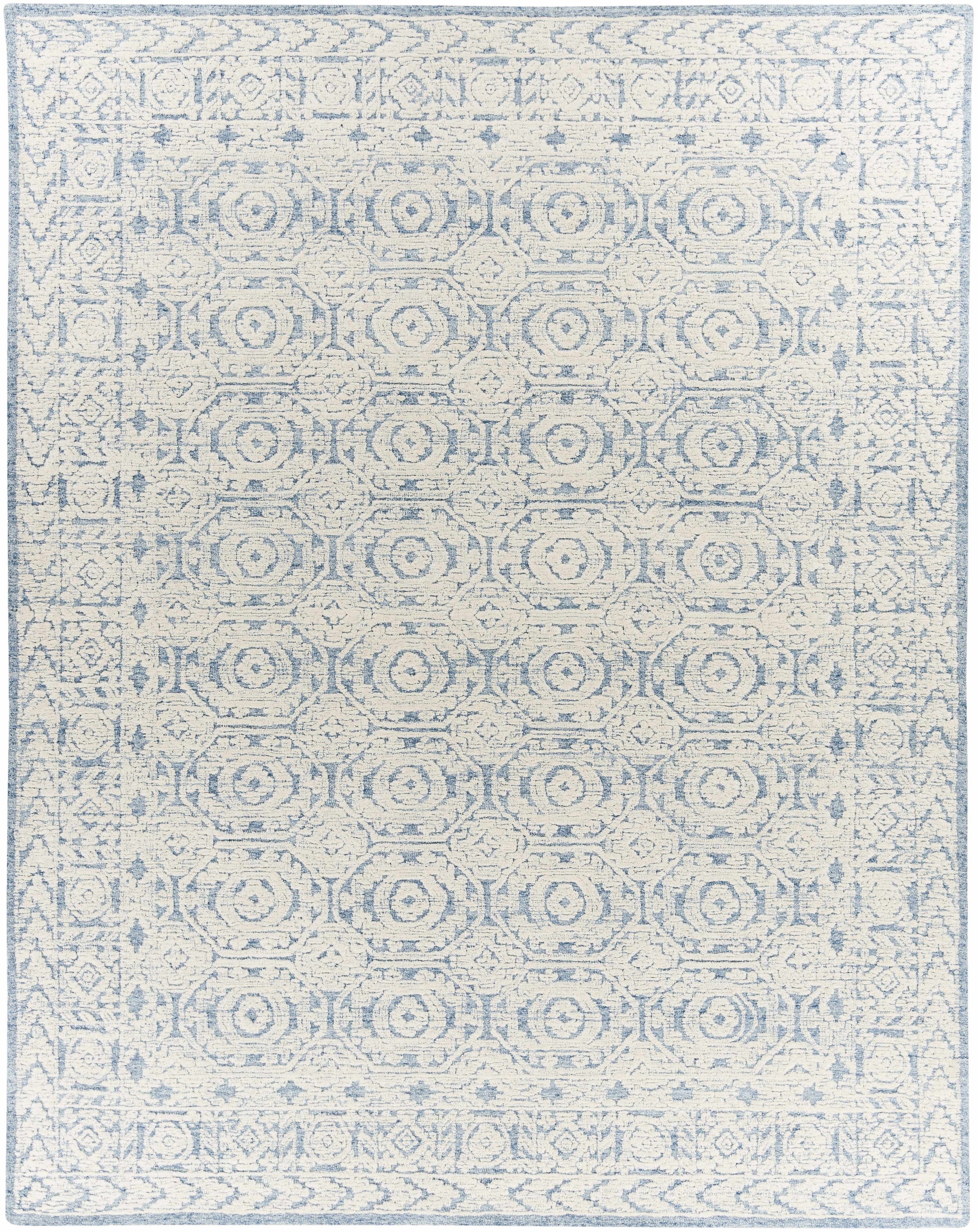 Dark Blue Hand Tufted 100% Wool Traditional Rectangle Handmade rug, Indoor use only, no fringe, non-washable. round also available
