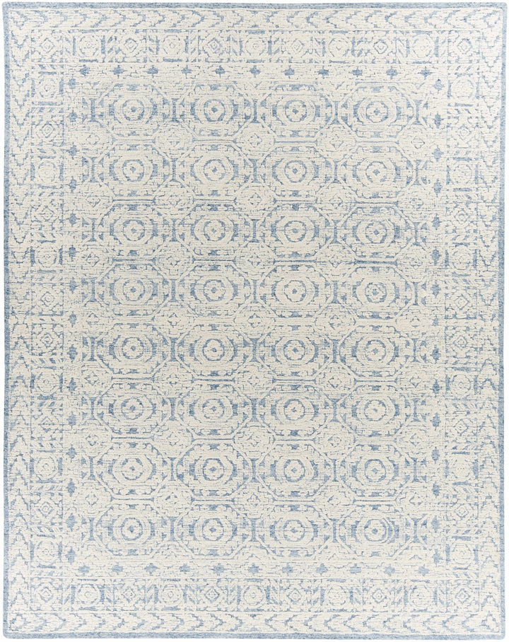 Dark Blue Hand Tufted 100% Wool Traditional Rectangle Handmade rug, Indoor use only, no fringe, non-washable. round also available