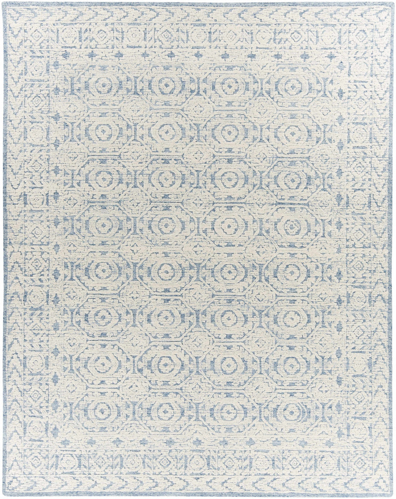 Dark Blue Hand Tufted 100% Wool Traditional Rectangle Handmade rug, Indoor use only, no fringe, non-washable. round also available