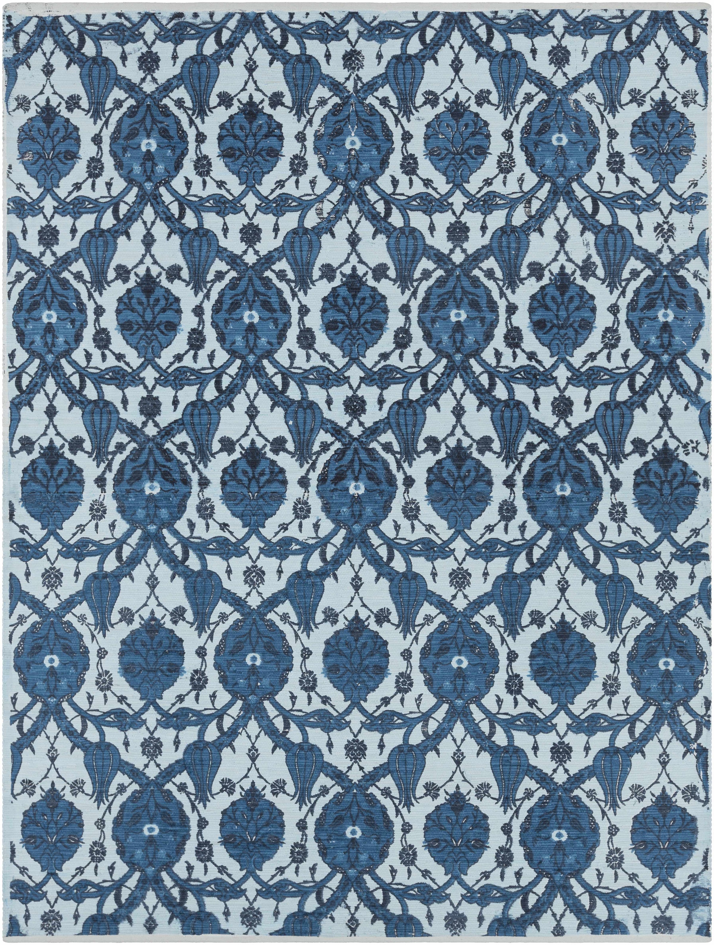 Blue Hand Woven 100% Cotton Modern Rectangle Handmade rug, Indoor use only, no fringe, non-washable.