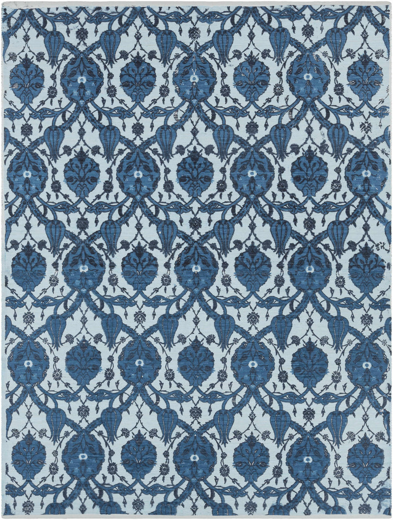 Blue Hand Woven 100% Cotton Modern Rectangle Handmade rug, Indoor use only, no fringe, non-washable.