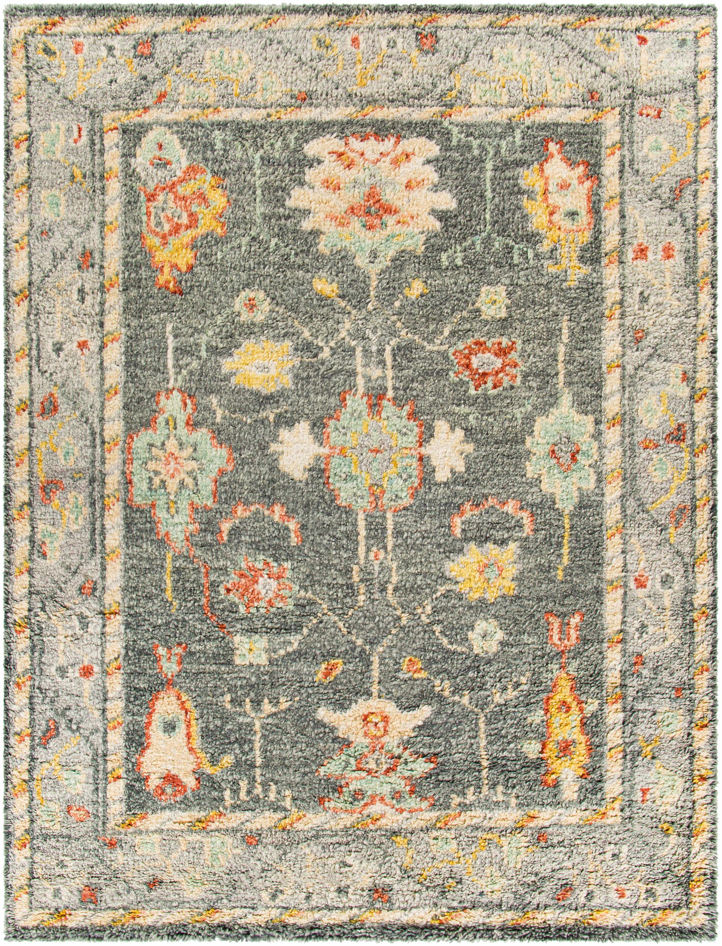 Charcoal Hand Knotted 100% Wool Traditional Rectangle Handmade rug, Indoor use only, no fringe, non-washable. runner also available