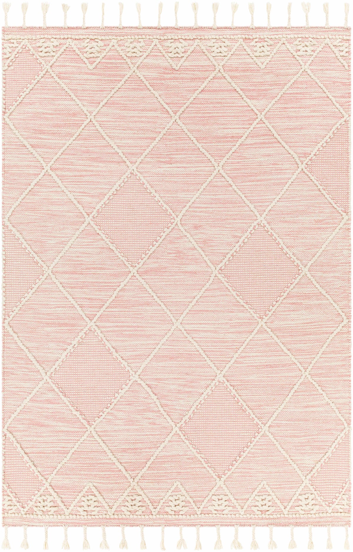 Light Pink Hand Woven 100% Wool Global Rectangle Handmade rug, Indoor use only, has fringe, non-washable. runner also available