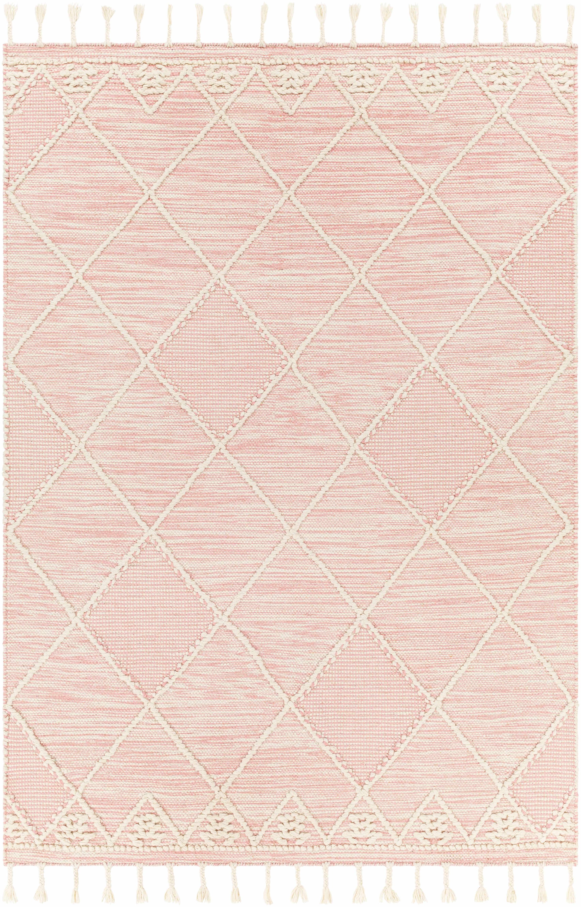 Light Pink Hand Woven 100% Wool Global Rectangle Handmade rug, Indoor use only, has fringe, non-washable. runner also available