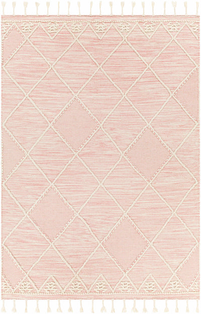 Light Pink Hand Woven 100% Wool Global Rectangle Handmade rug, Indoor use only, has fringe, non-washable. runner also available