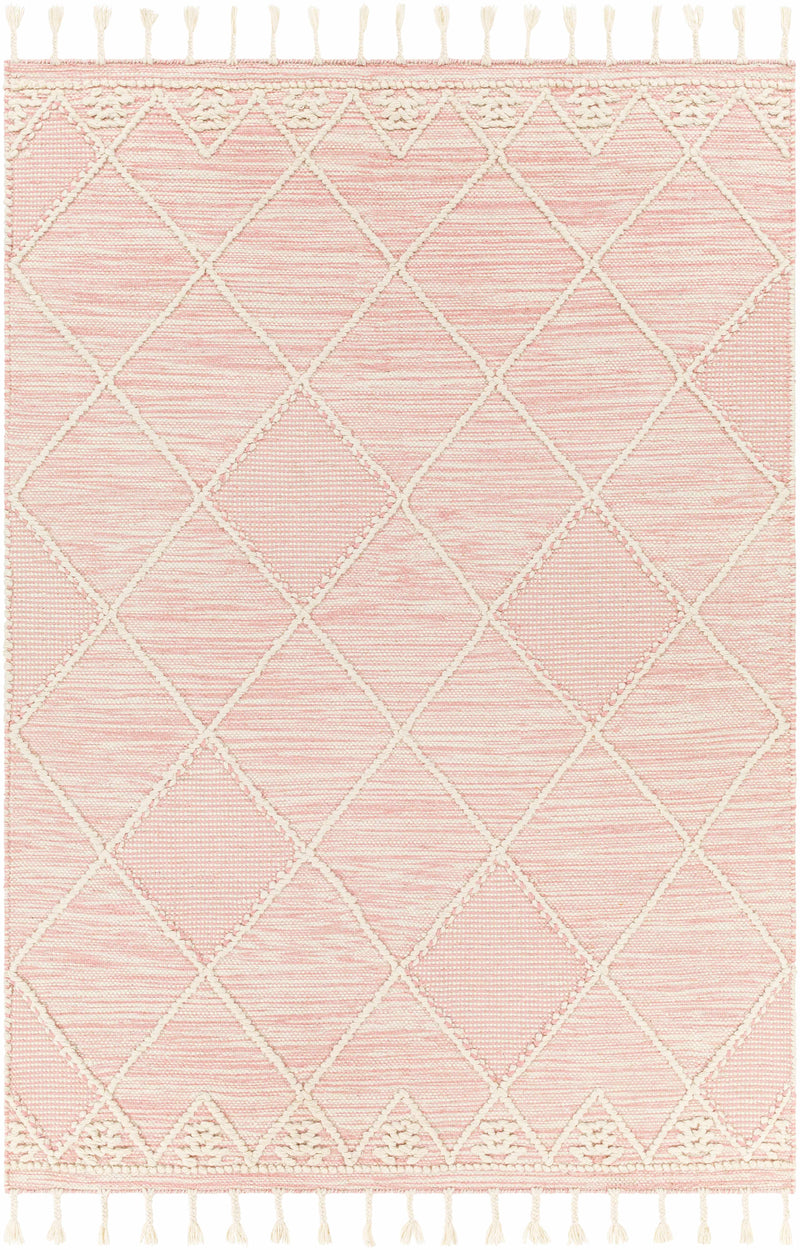 Light Pink Hand Woven 100% Wool Global Rectangle Handmade rug, Indoor use only, has fringe, non-washable. runner also available