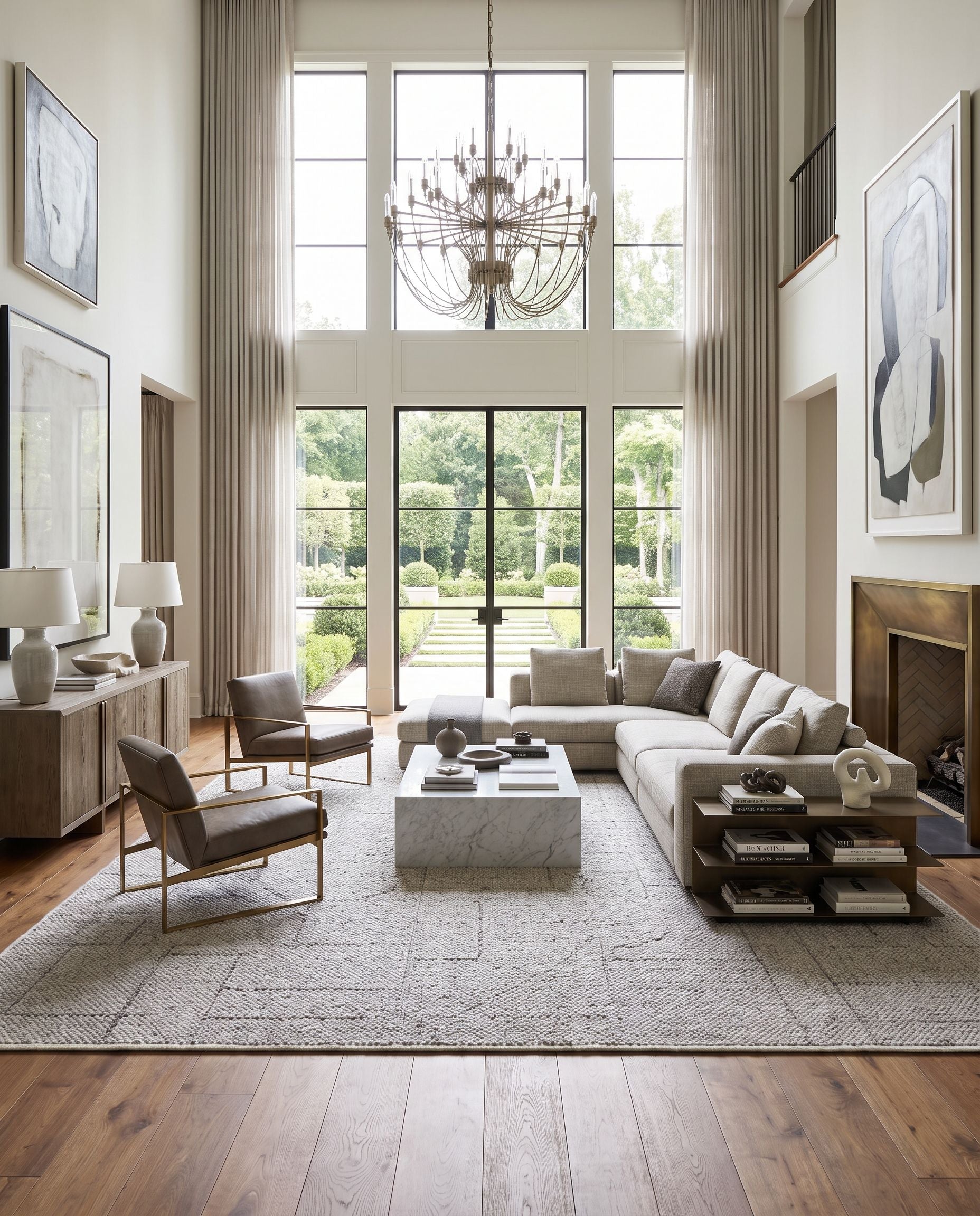 Provence PVE-2303 Hand Woven Rug as the centerpiece of a bright luxury living room — a hand woven contemporary area rug in slate gray, charcoal and ash tones