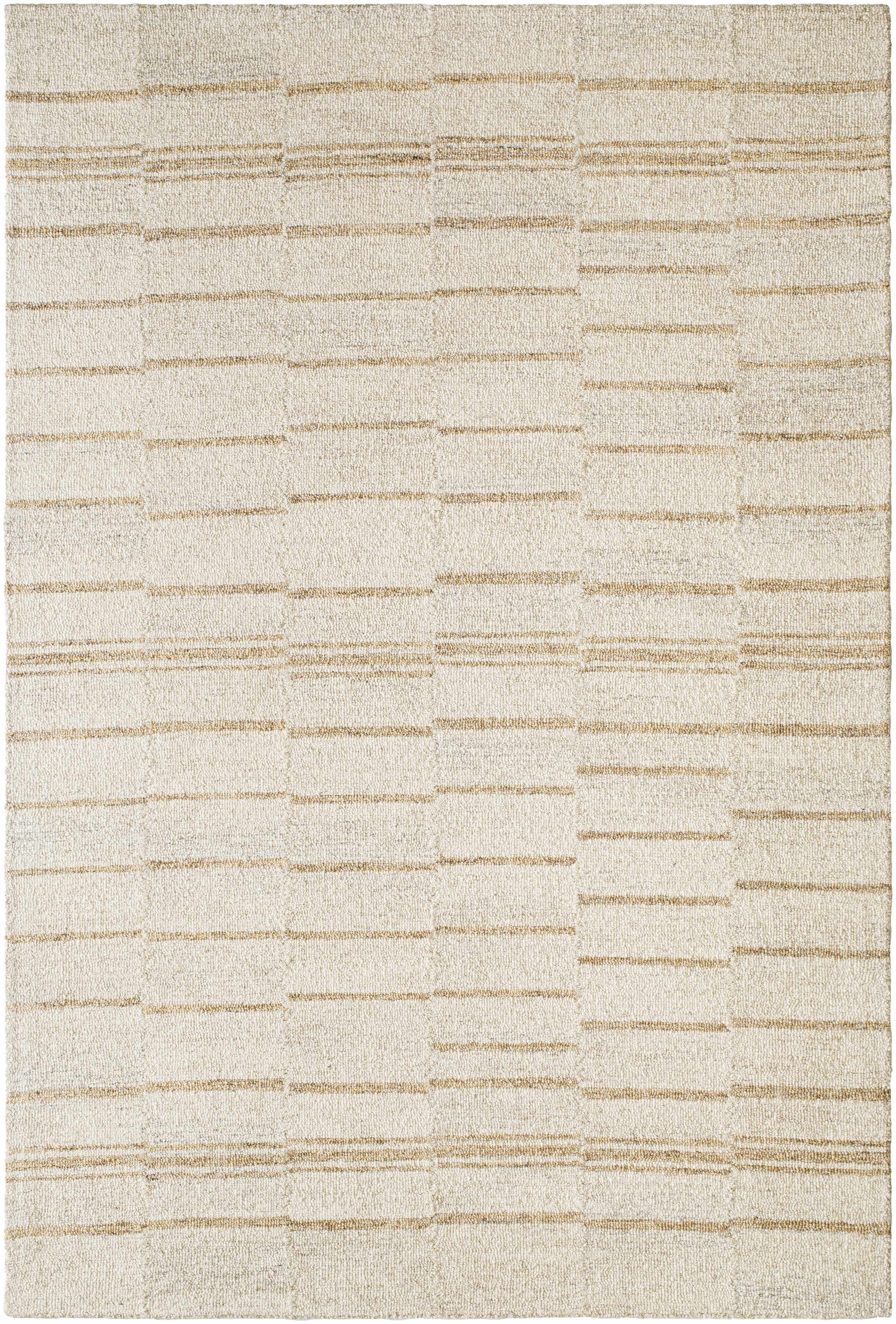 Beige Hand Tufted 100% Wool Global Rectangle Handmade rug, Indoor use only, no fringe, non-washable.