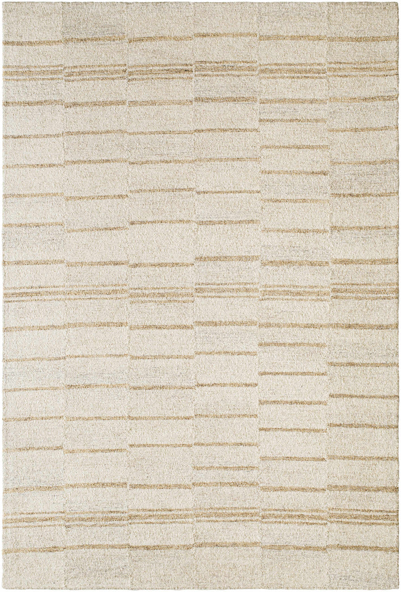 Beige Hand Tufted 100% Wool Global Rectangle Handmade rug, Indoor use only, no fringe, non-washable.
