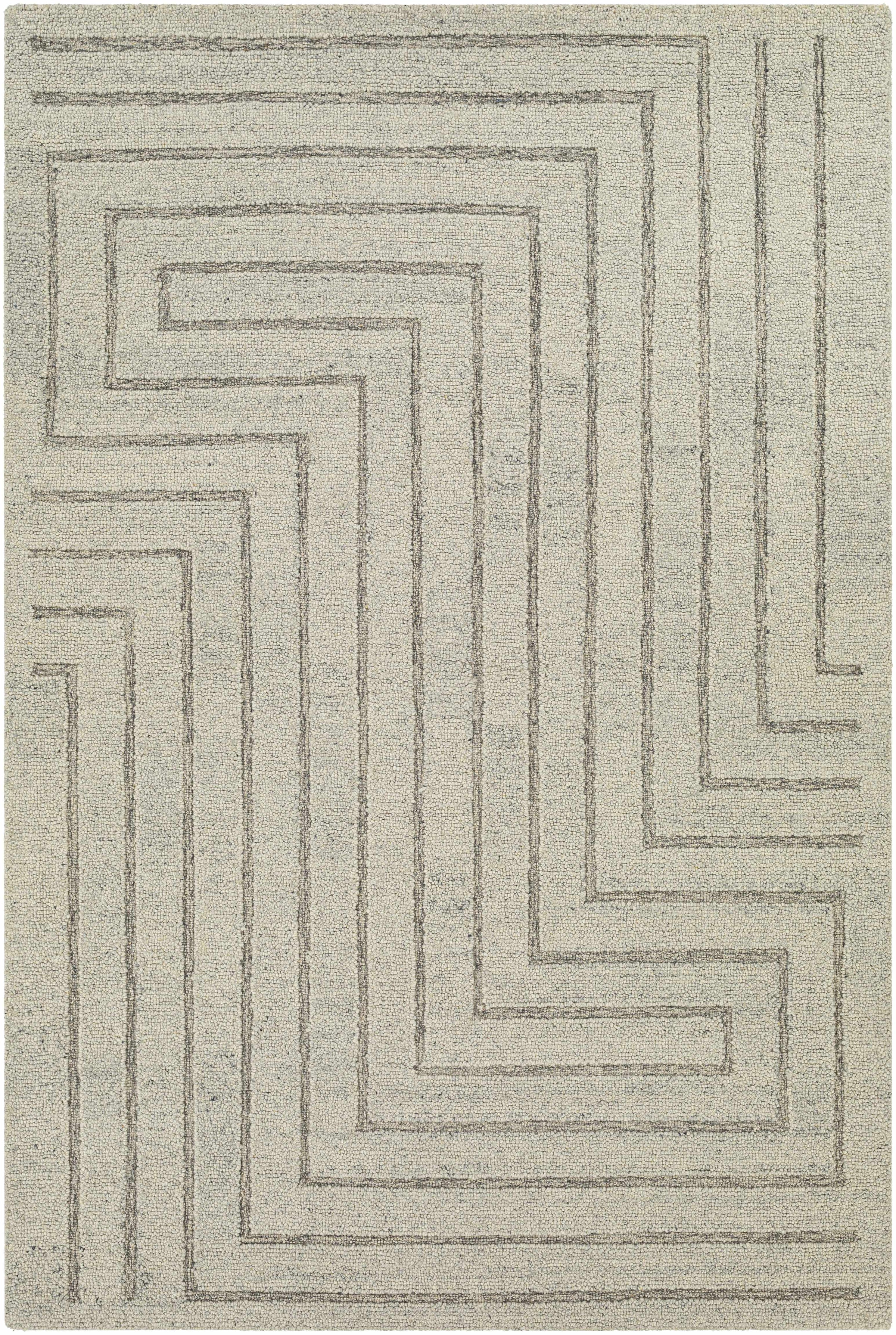 Light Gray Hand Tufted 100% Wool Modern Rectangle Handmade rug, Indoor use only, no fringe, non-washable.