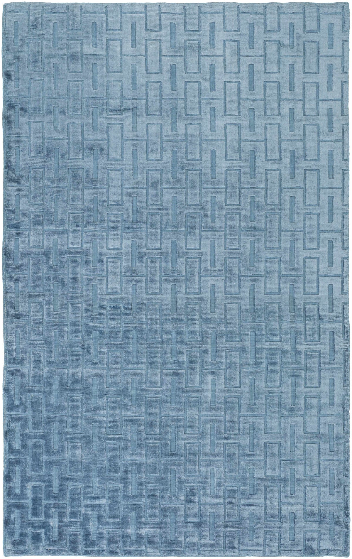 Blue Hand Woven 100% Viscose Modern Rectangle Handmade rug, Indoor use only, no fringe, non-washable.