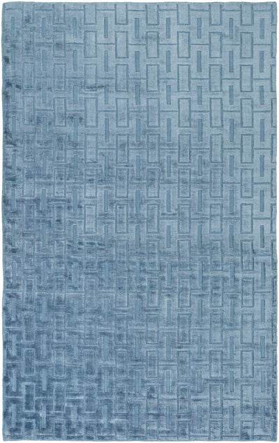 Blue Hand Woven 100% Viscose Modern Rectangle Handmade rug, Indoor use only, no fringe, non-washable.