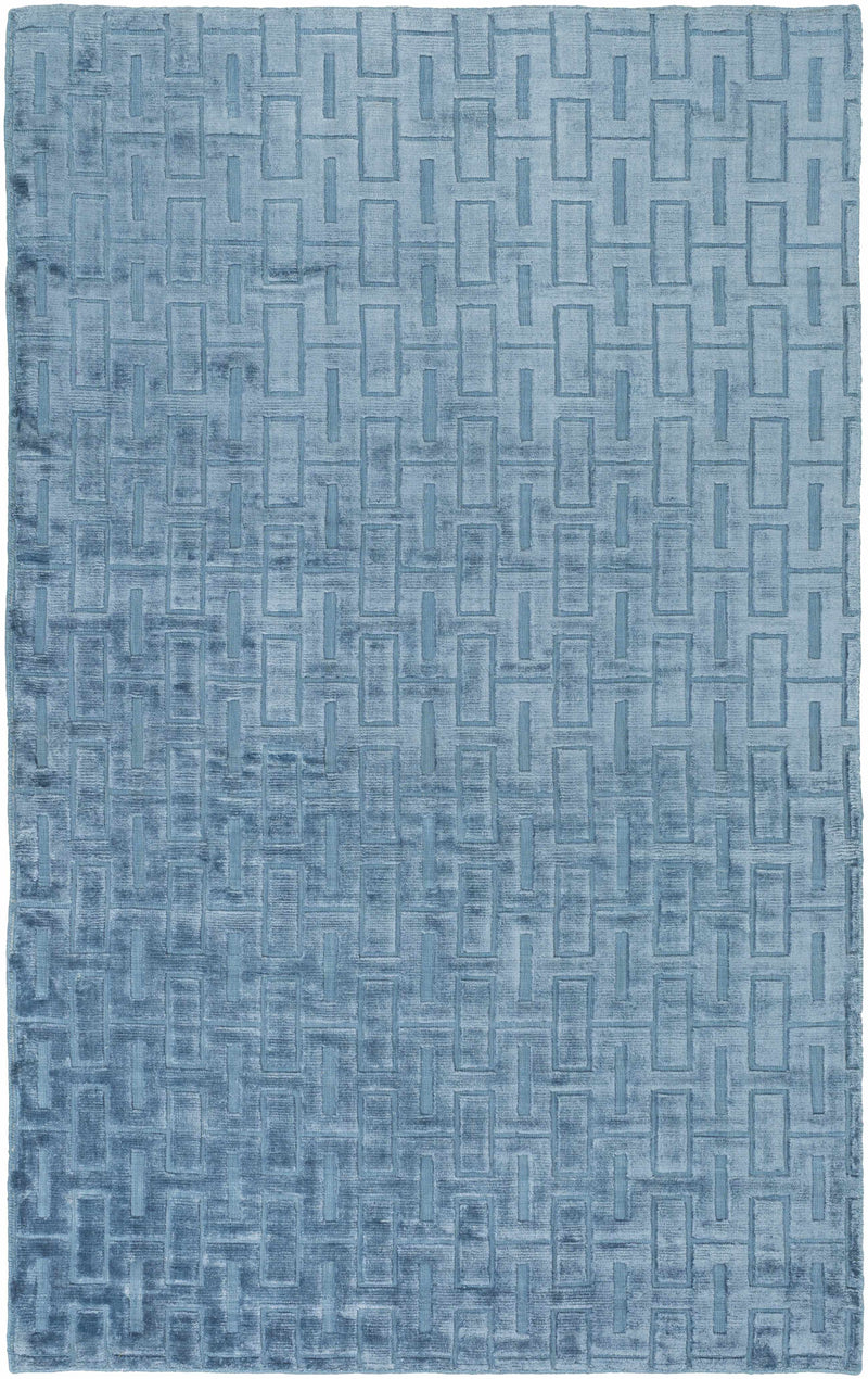 Blue Hand Woven 100% Viscose Modern Rectangle Handmade rug, Indoor use only, no fringe, non-washable.