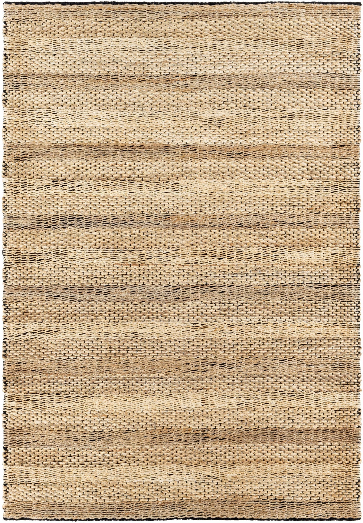Black Hand Woven 80% Jute, 20% Cotton Cottage Rectangle Handmade rug, Indoor use only, no fringe, non-washable.