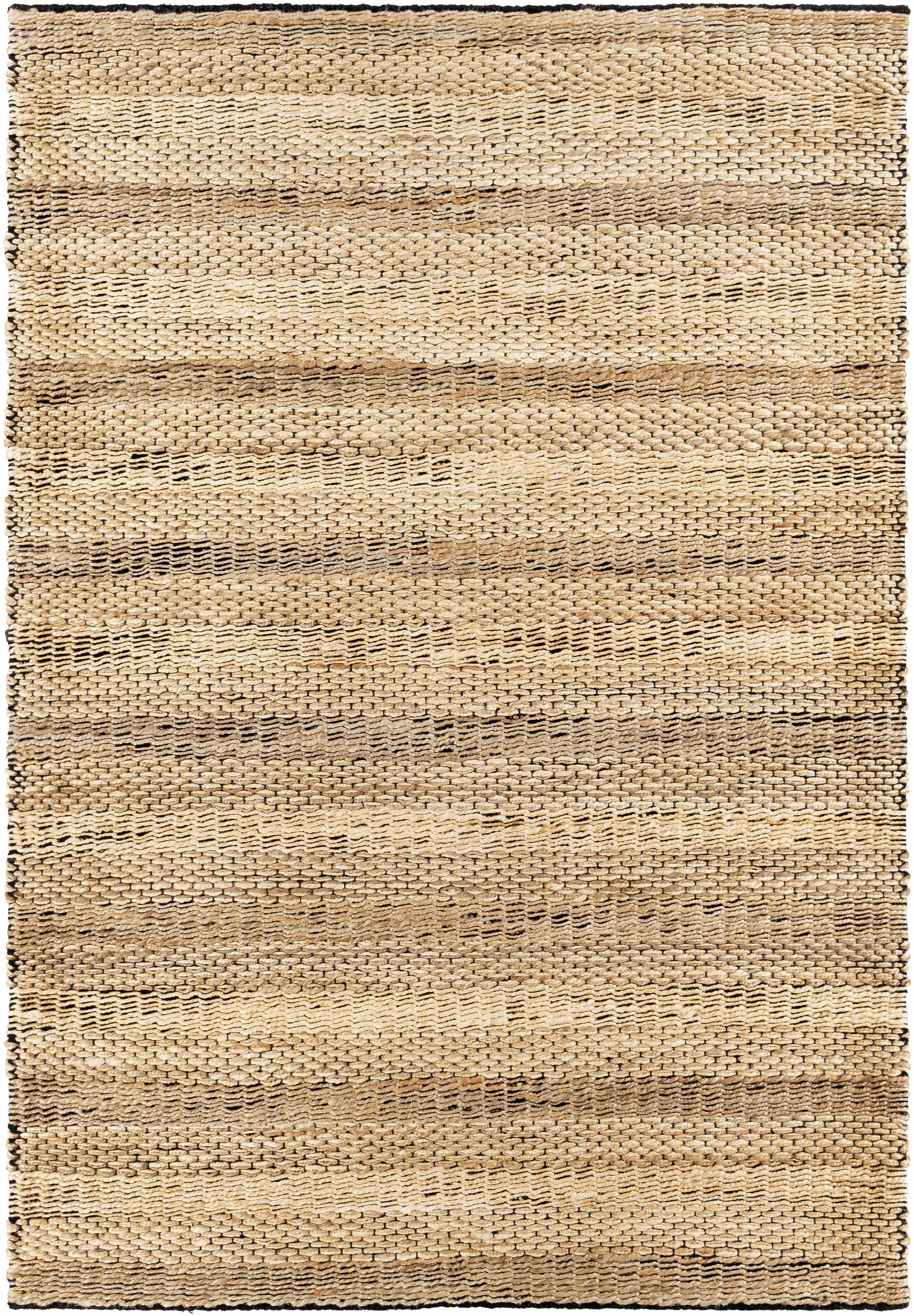 Black Hand Woven 80% Jute, 20% Cotton Cottage Rectangle Handmade rug, Indoor use only, no fringe, non-washable.