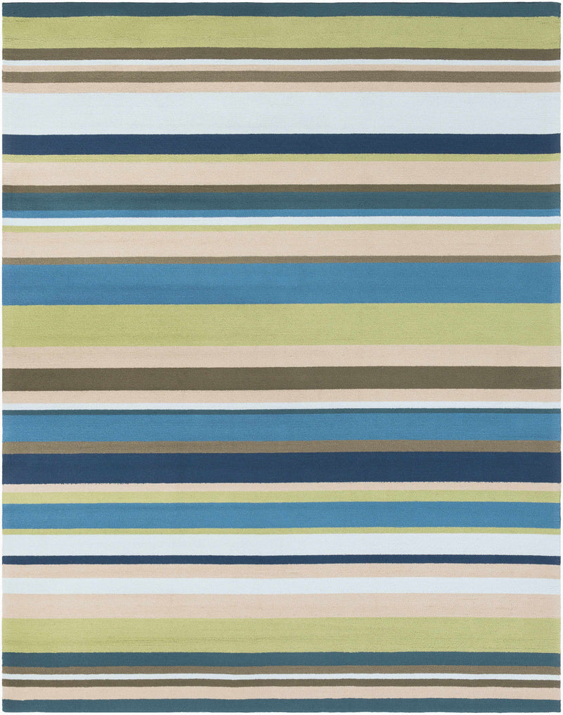 Blue Hand Hooked 100% Polypropylene Cottage Rectangle Handmade rug, outdoor-safe, no fringe, non-washable. round also available