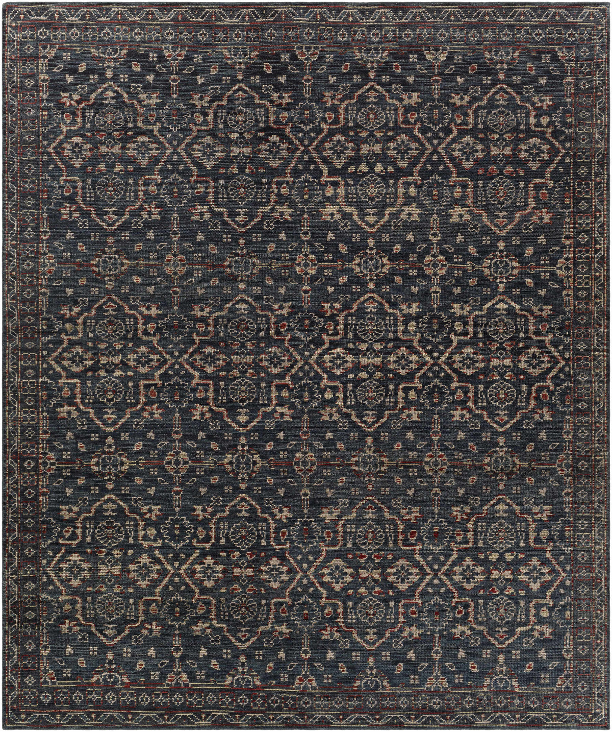Charcoal Hand Knotted 100% Wool Traditional Rectangle Handmade rug, Indoor use only, no fringe, non-washable.