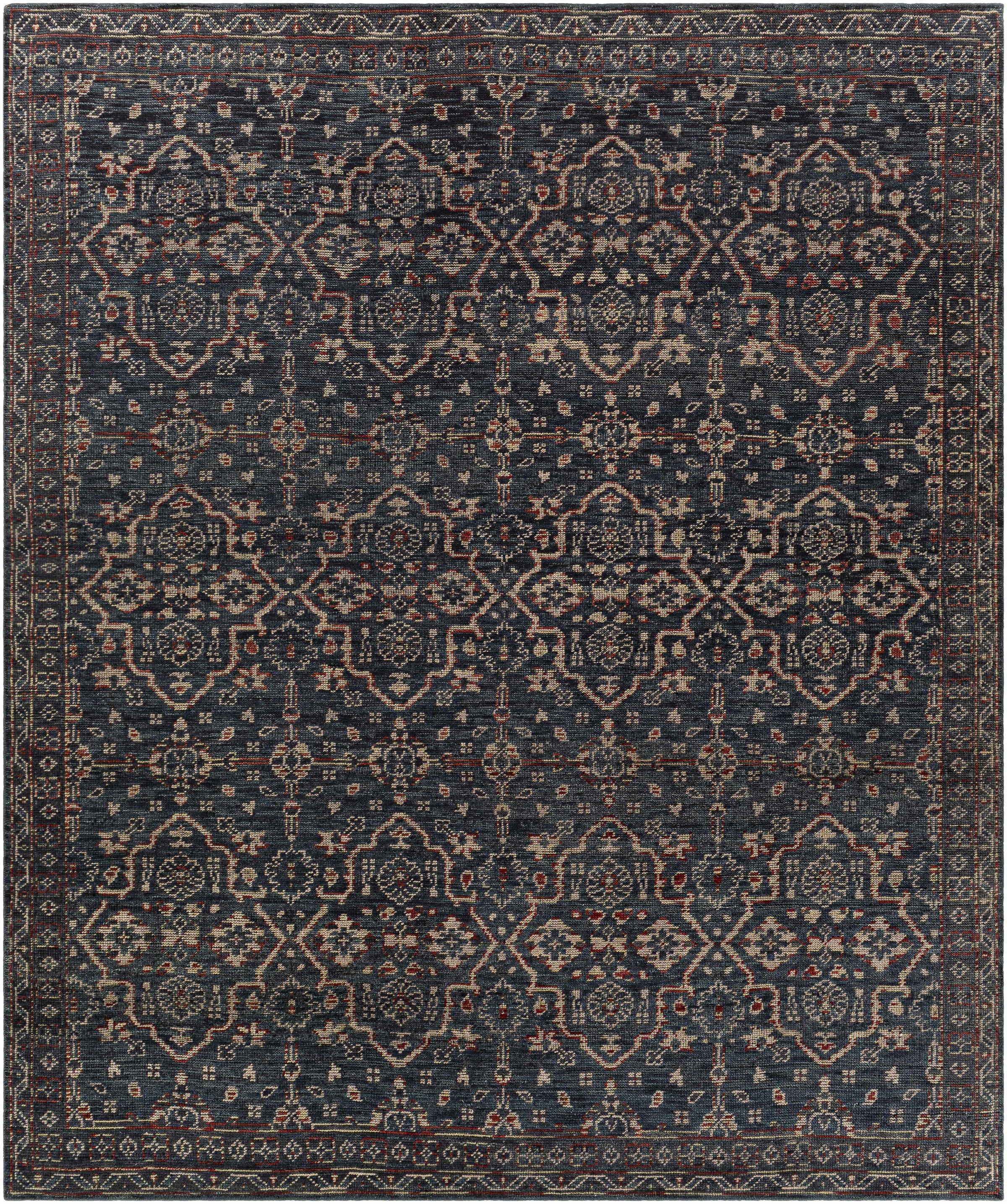 Charcoal Hand Knotted 100% Wool Traditional Rectangle Handmade rug, Indoor use only, no fringe, non-washable.