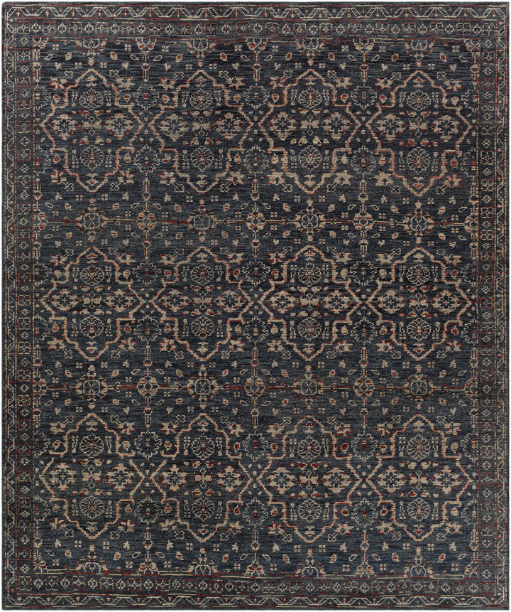 Charcoal Hand Knotted 100% Wool Traditional Rectangle Handmade rug, Indoor use only, no fringe, non-washable.
