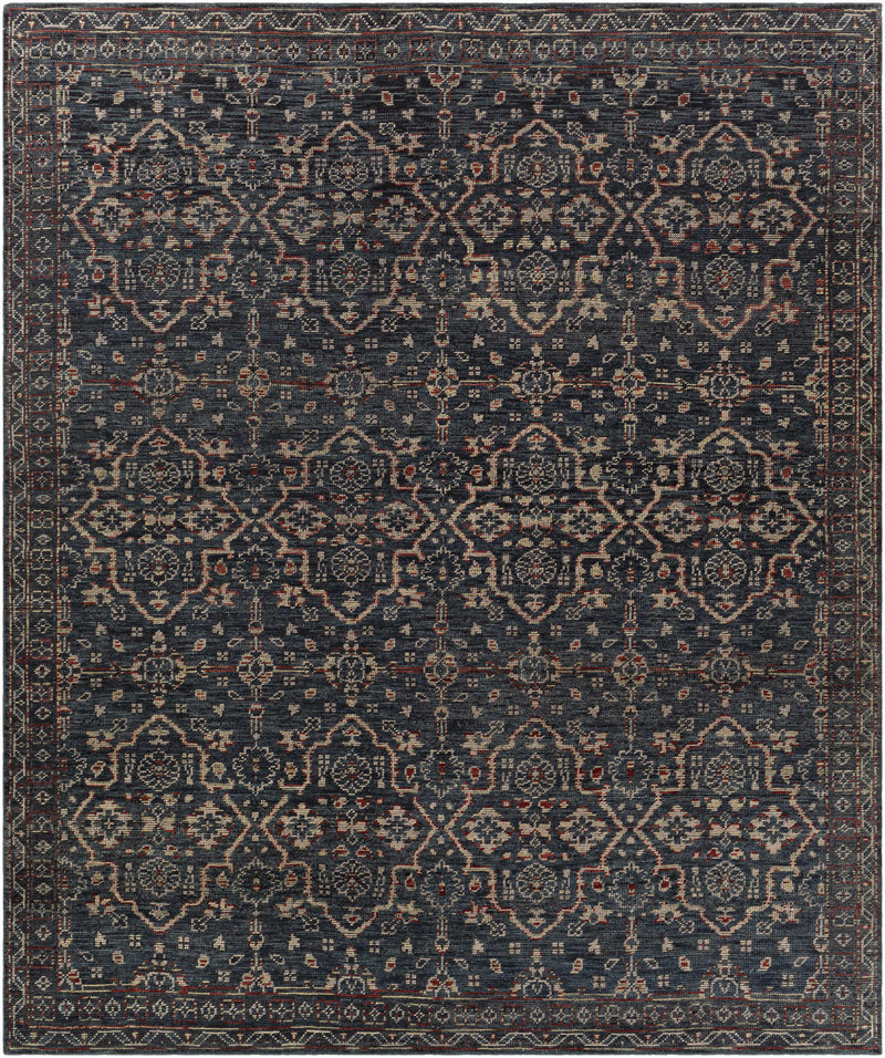 Charcoal Hand Knotted 100% Wool Traditional Rectangle Handmade rug, Indoor use only, no fringe, non-washable.