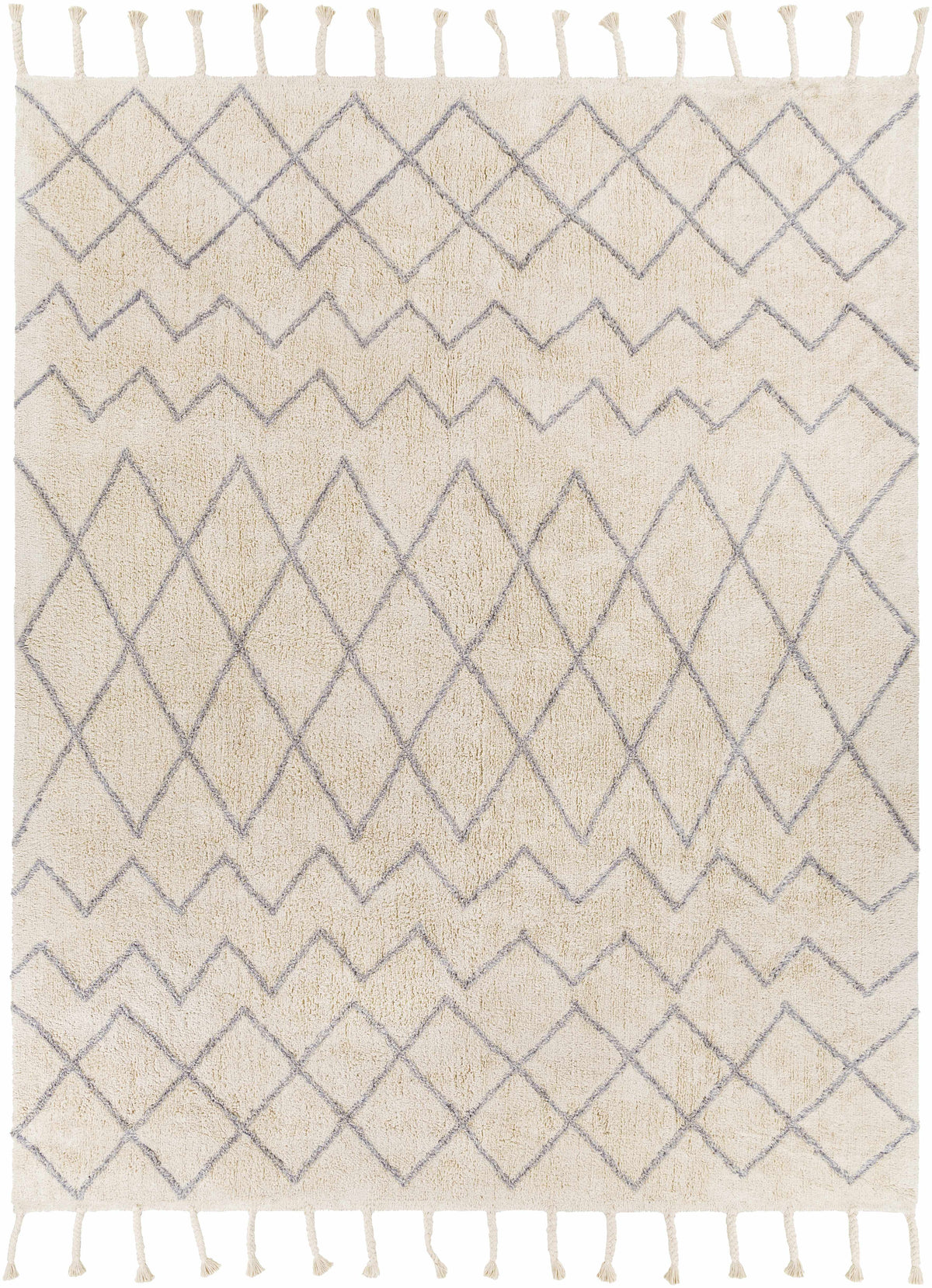 Gray Hand Woven 100% Cotton Global Rectangle Handmade rug, Indoor use only, has fringe, non-washable.