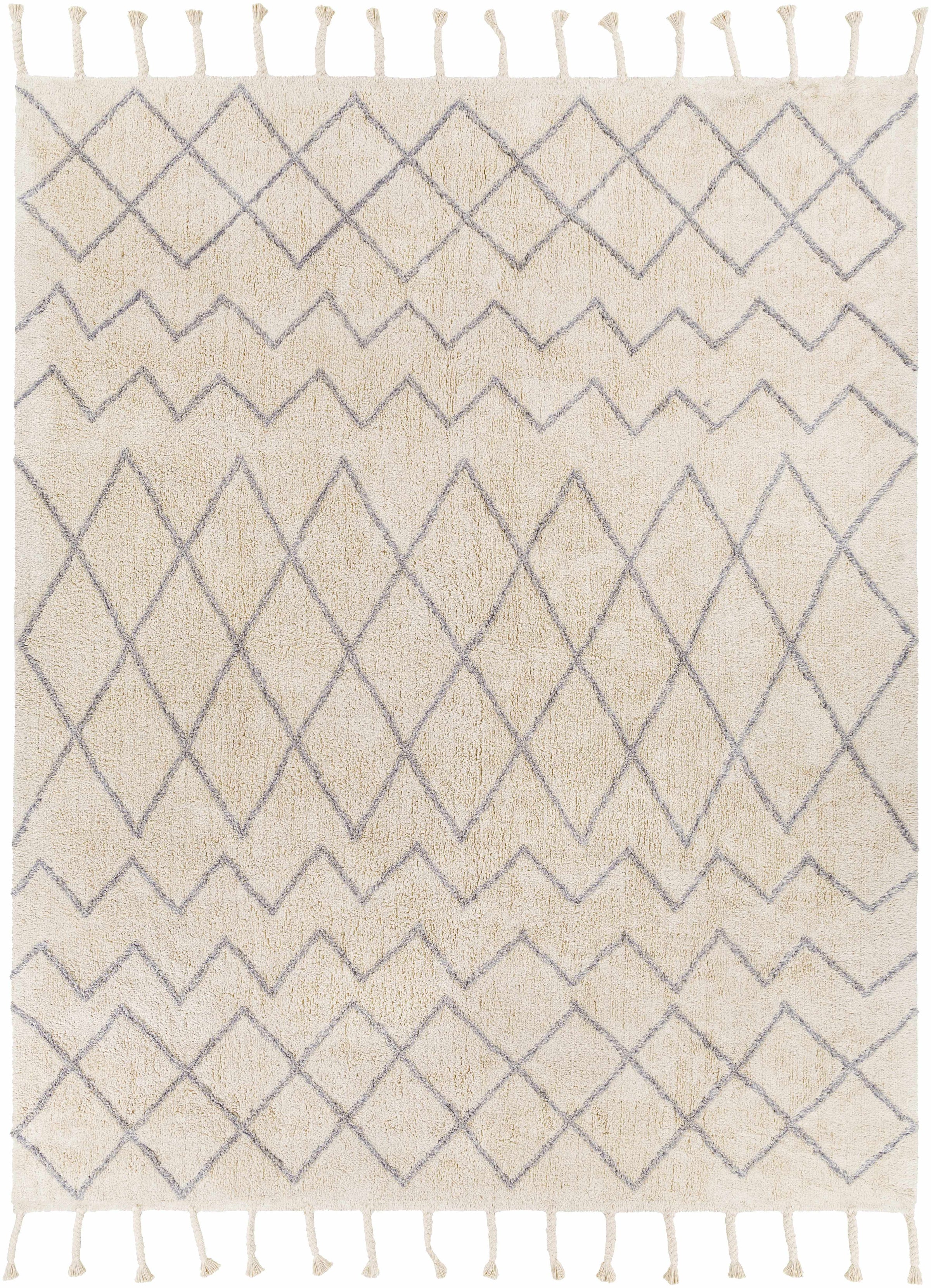 Gray Hand Woven 100% Cotton Global Rectangle Handmade rug, Indoor use only, has fringe, non-washable.
