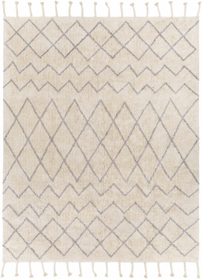 Gray Hand Woven 100% Cotton Global Rectangle Handmade rug, Indoor use only, has fringe, non-washable.