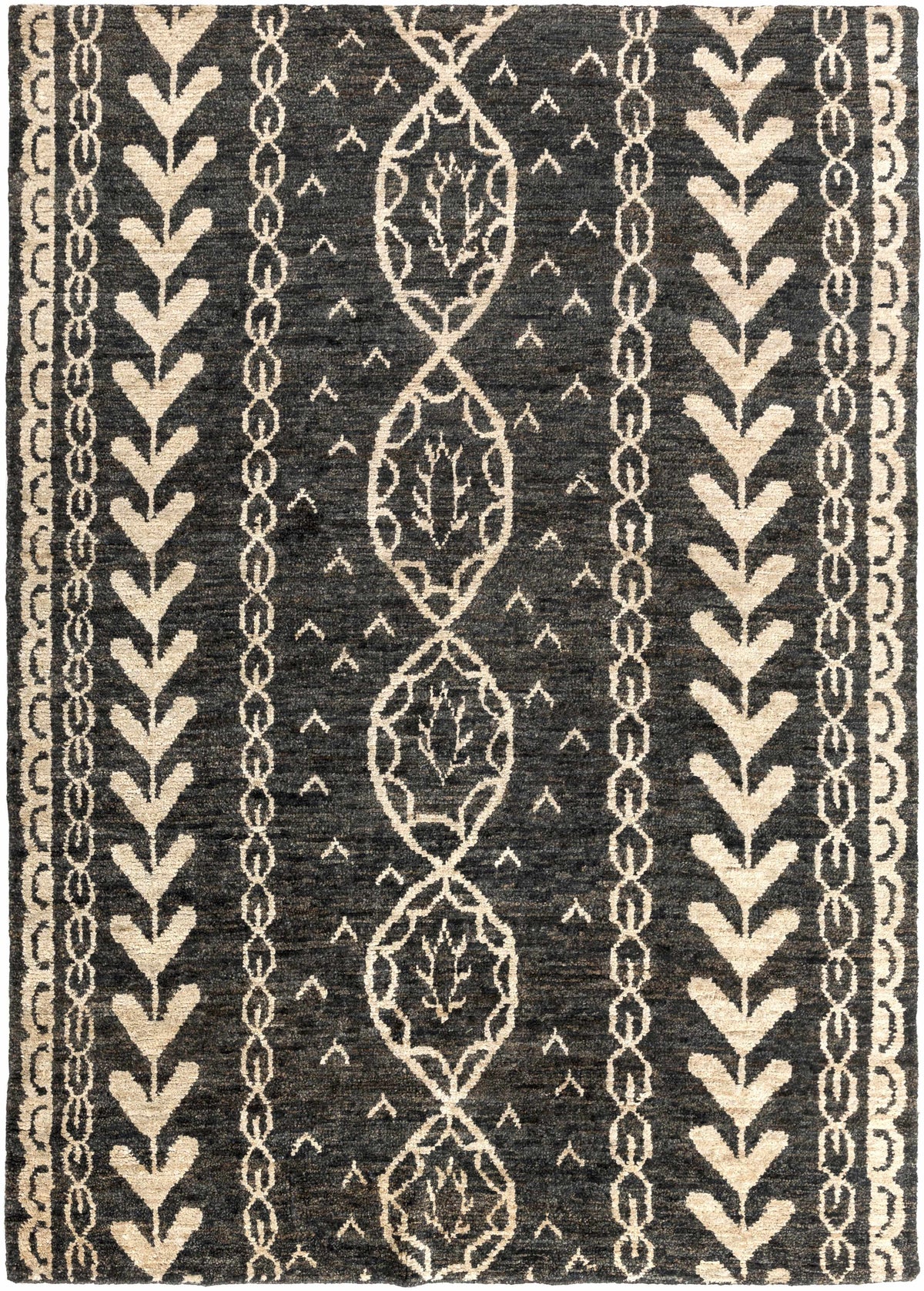 Black Hand Knotted 100% Jute Global Rectangle Handmade rug, Indoor use only, no fringe, non-washable. runner also available