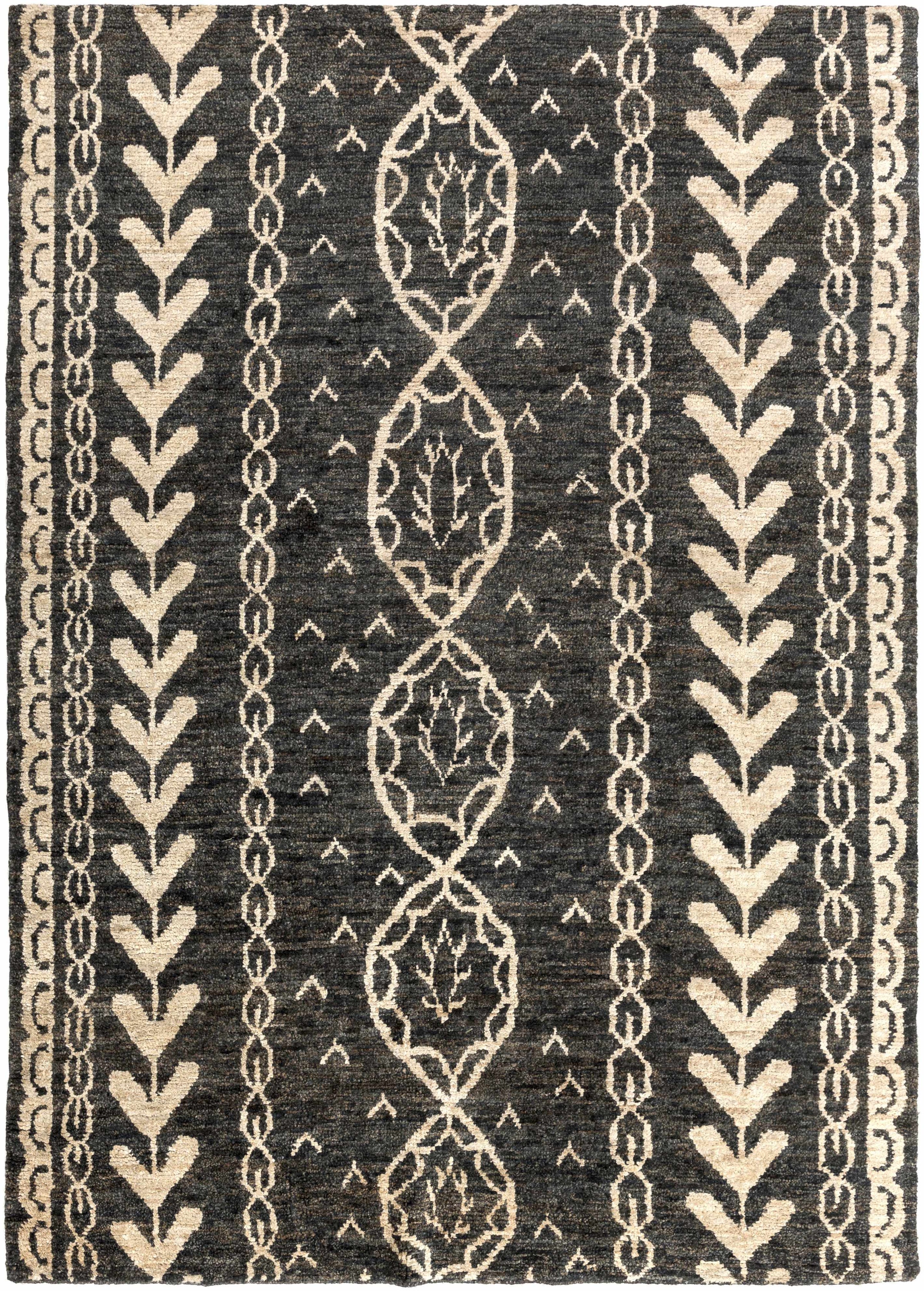 Black Hand Knotted 100% Jute Global Rectangle Handmade rug, Indoor use only, no fringe, non-washable. runner also available