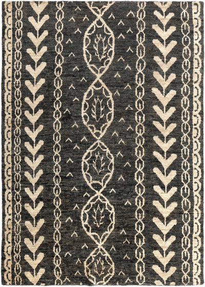Black Hand Knotted 100% Jute Global Rectangle Handmade rug, Indoor use only, no fringe, non-washable. runner also available