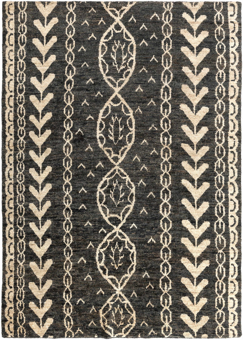 Black Hand Knotted 100% Jute Global Rectangle Handmade rug, Indoor use only, no fringe, non-washable. runner also available