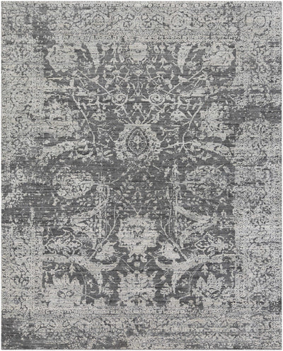 Charcoal Hand Loomed 75% Viscose, 25% Wool Traditional Rectangle Handmade rug, Indoor use only, no fringe, non-washable.