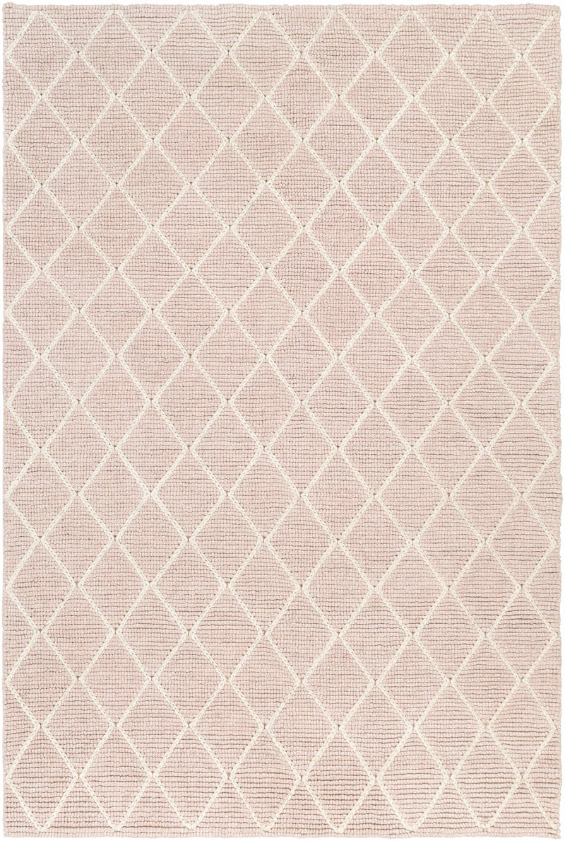 Pale Pink Hand Woven 50% Viscose, 50% Wool Modern Rectangle Handmade rug, Indoor use only, no fringe, non-washable.