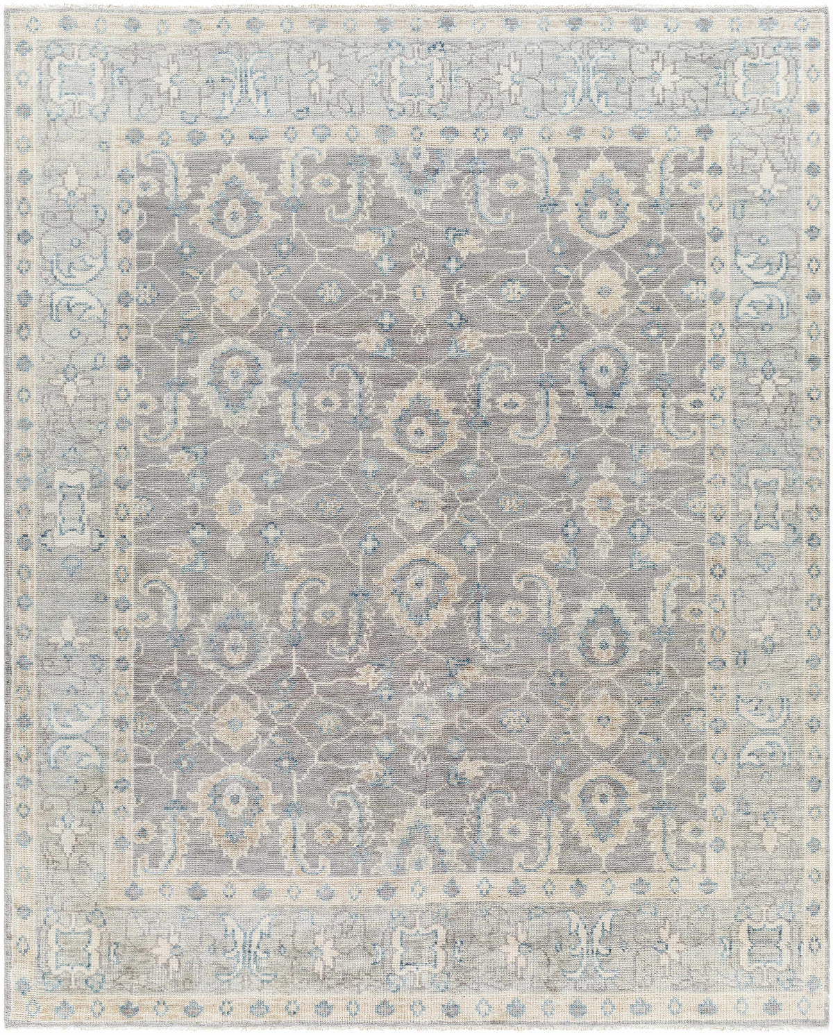 Gray Hand Knotted 100% Wool Traditional Rectangle Handmade rug, Indoor use only, has fringe, non-washable.
