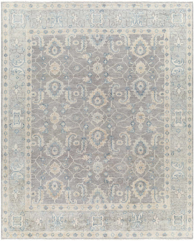 Gray Hand Knotted 100% Wool Traditional Rectangle Handmade rug, Indoor use only, has fringe, non-washable.