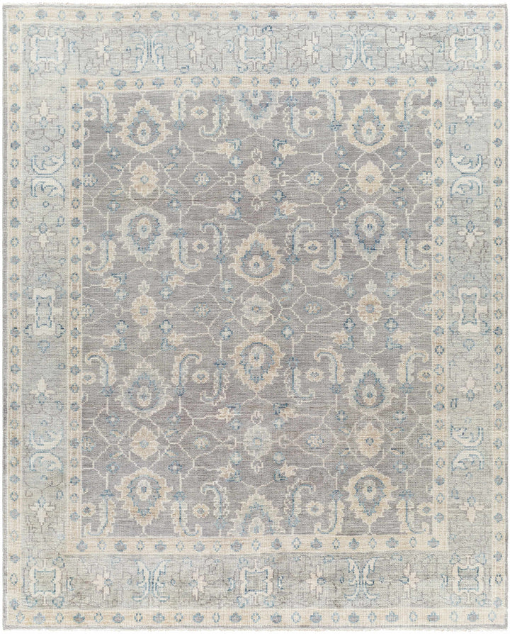 Gray Hand Knotted 100% Wool Traditional Rectangle Handmade rug, Indoor use only, has fringe, non-washable.