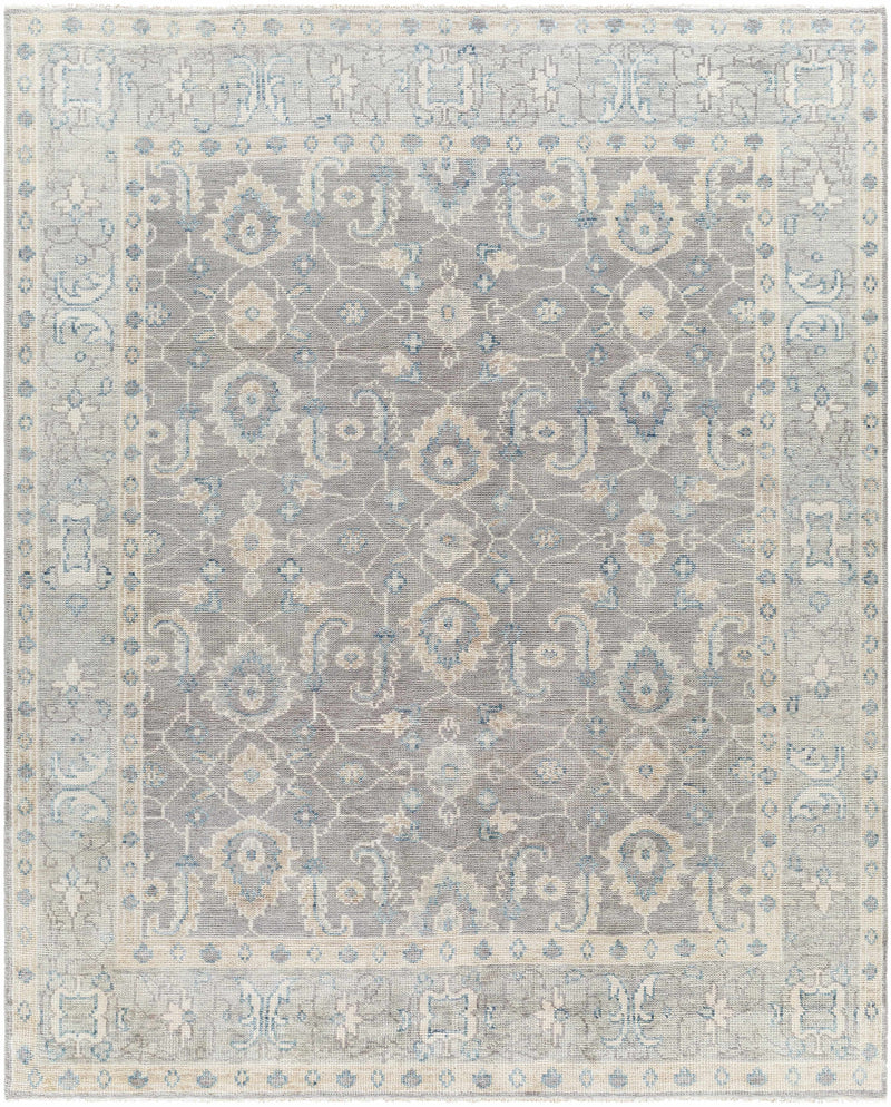 Gray Hand Knotted 100% Wool Traditional Rectangle Handmade rug, Indoor use only, has fringe, non-washable.