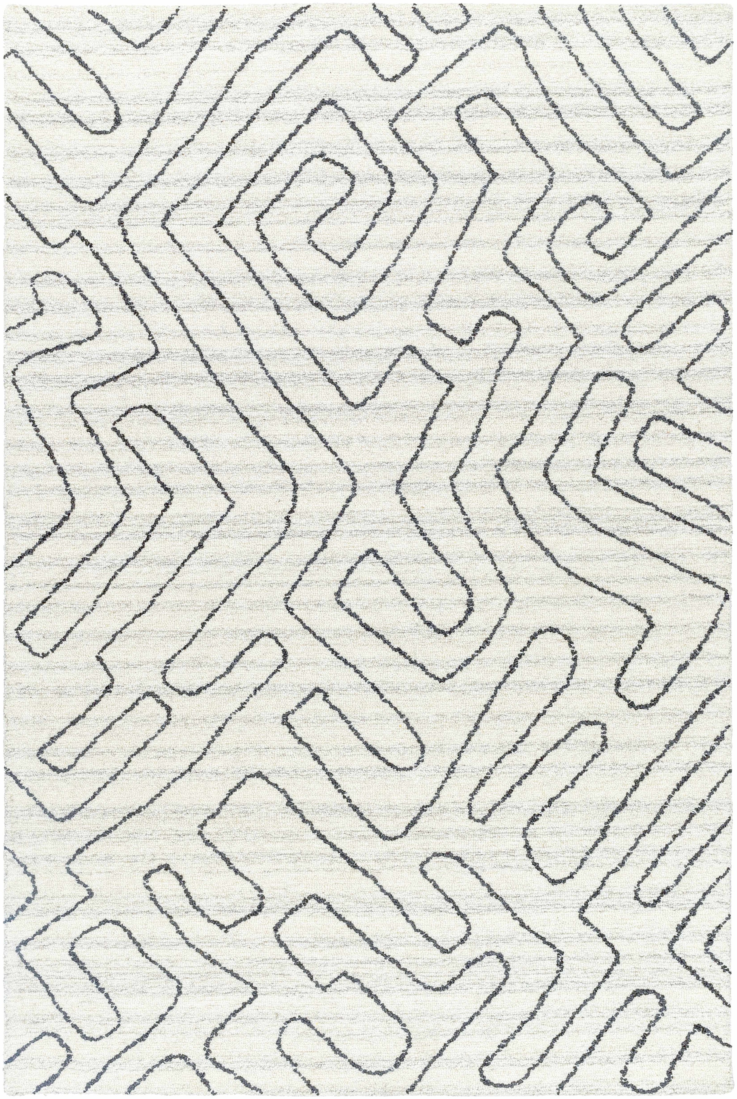 Ivory Hand Tufted 100% Wool Modern Rectangle Handmade rug, Indoor use only, no fringe, non-washable.