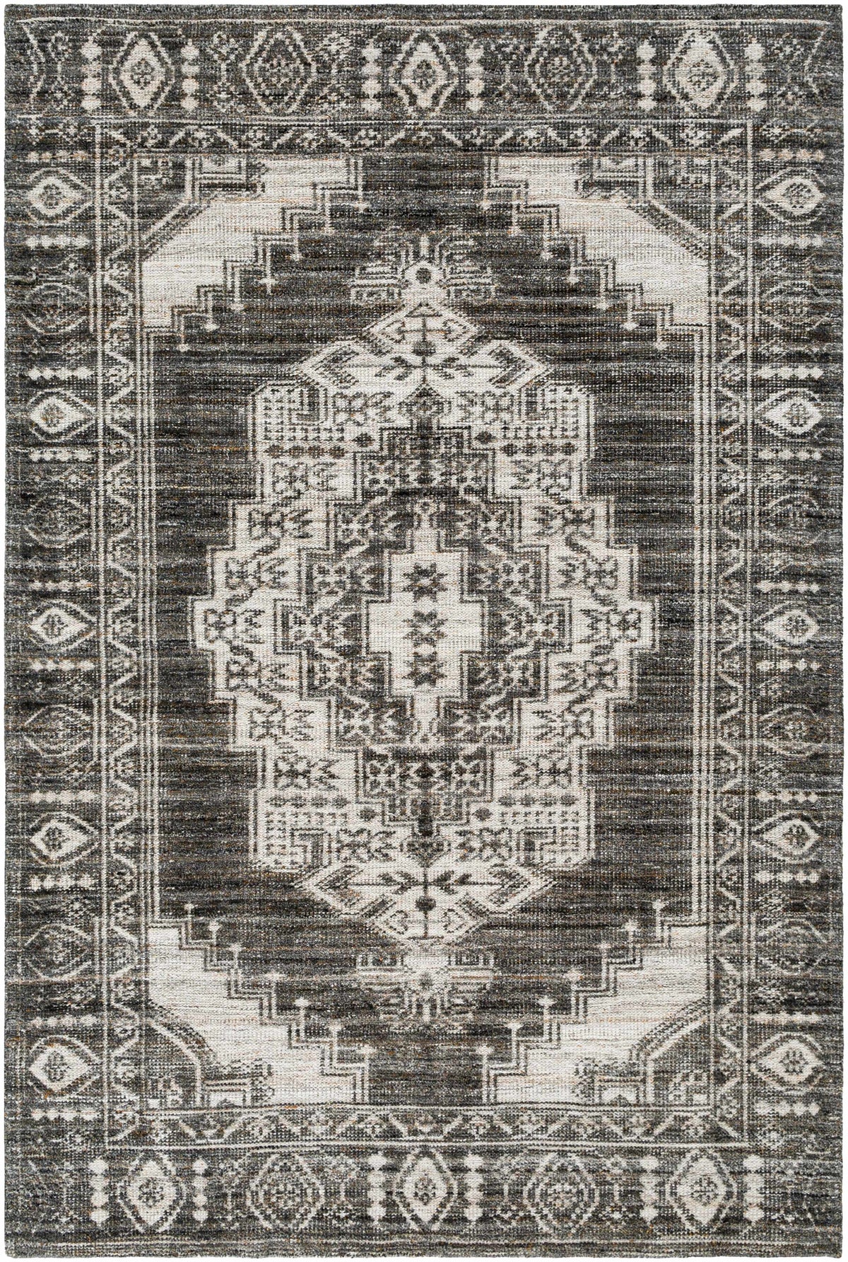 Gray Hand Knotted 100% Recycled PET Yarn Traditional Rectangle Handmade rug, Indoor use only, no fringe, non-washable.