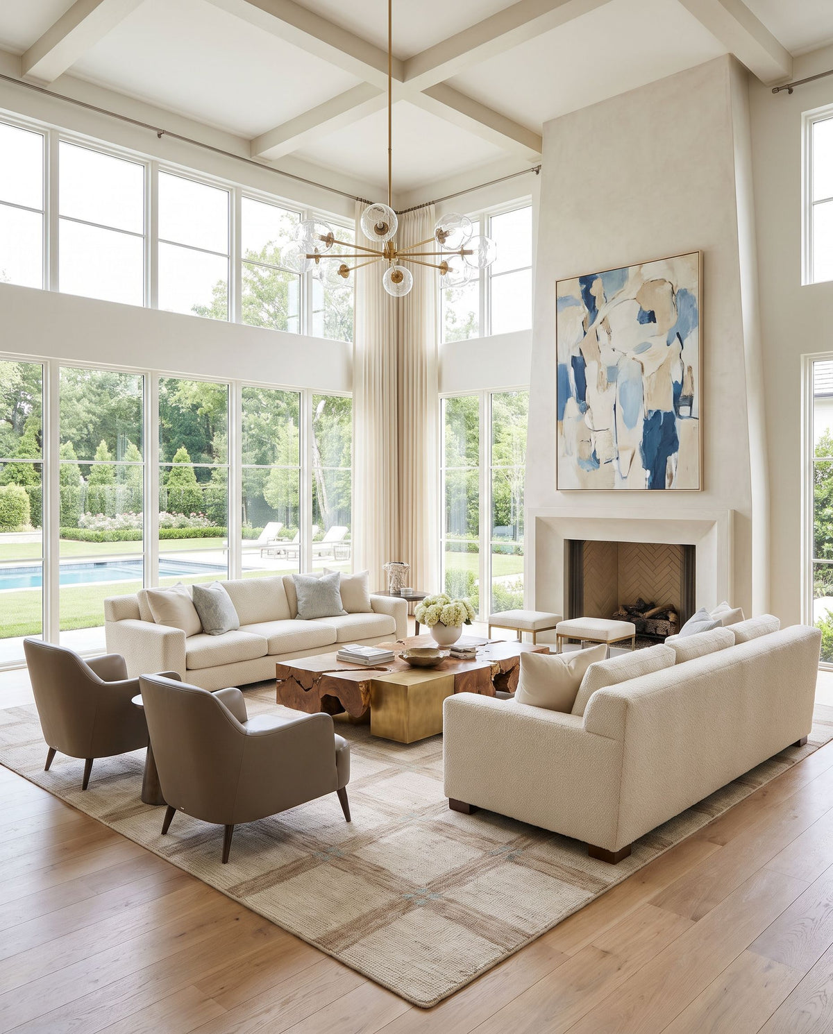 Alabas Hand Tufted Rug styled in an elegant designer living room — hand tufted modern area rug in warm neutral tones