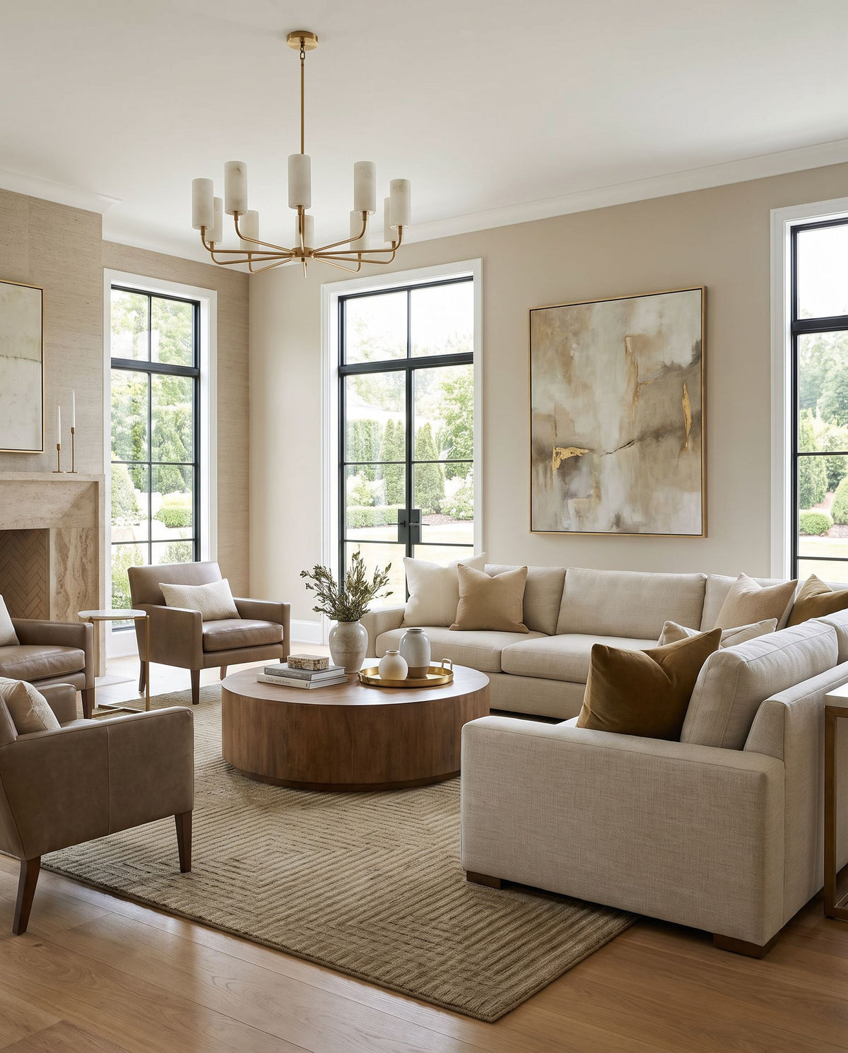 Alonissos Hand Tufted Rug styled in an elegant designer living room — hand tufted global area rug in warm neutral tones