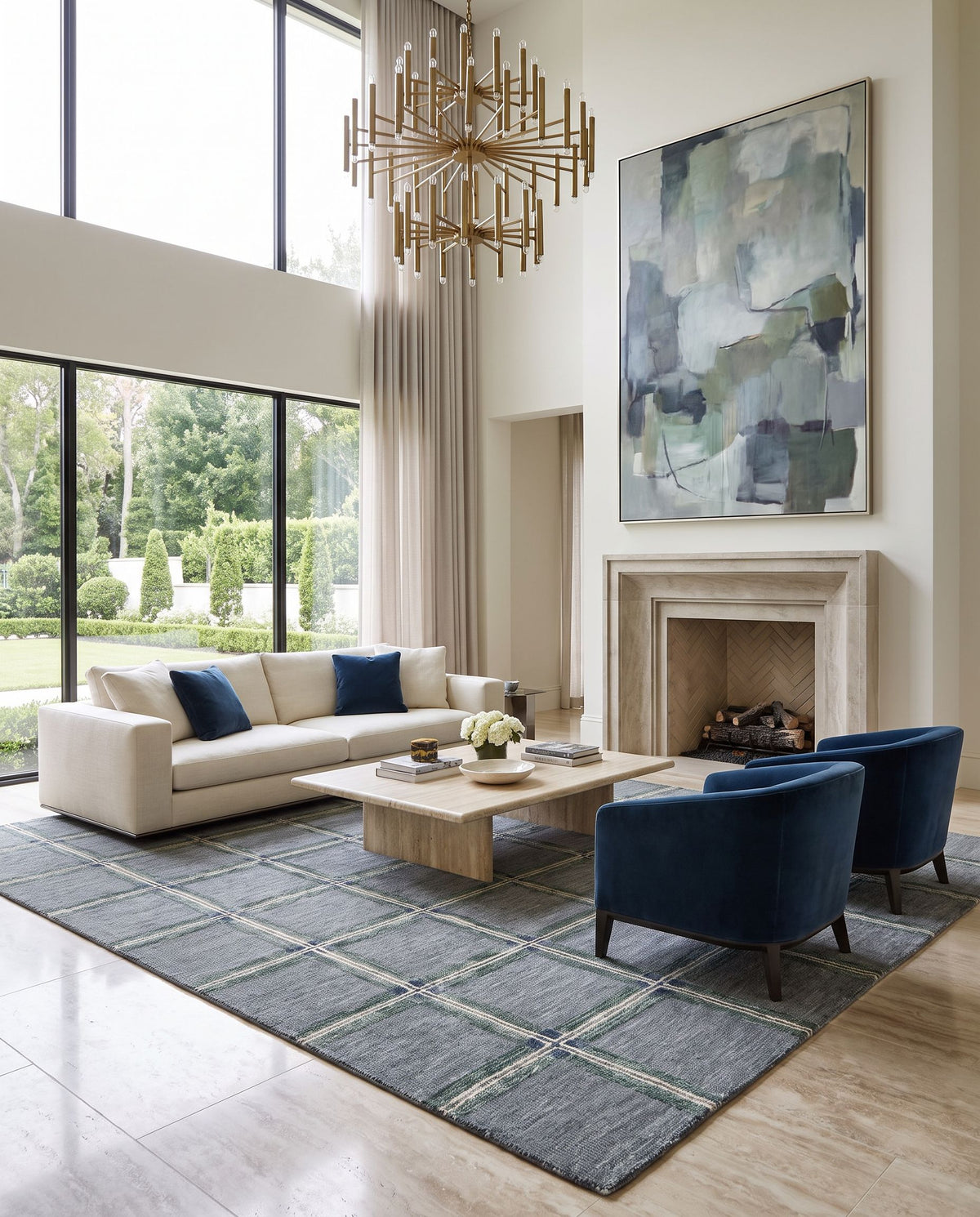Beyran Hand Tufted Rug styled in an elegant designer living room — hand tufted modern area rug in warm neutral tones