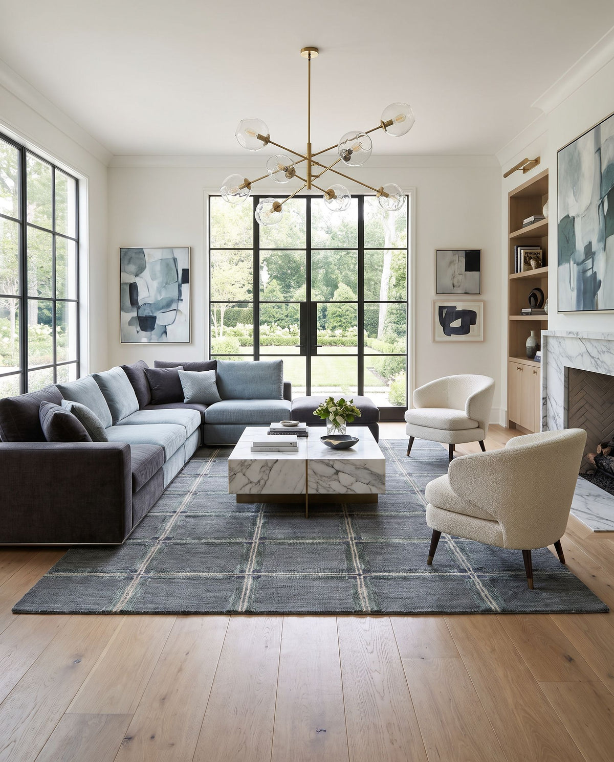 Beyran Hand Tufted Rug styled in an elegant designer living room — hand tufted modern area rug in warm neutral tones