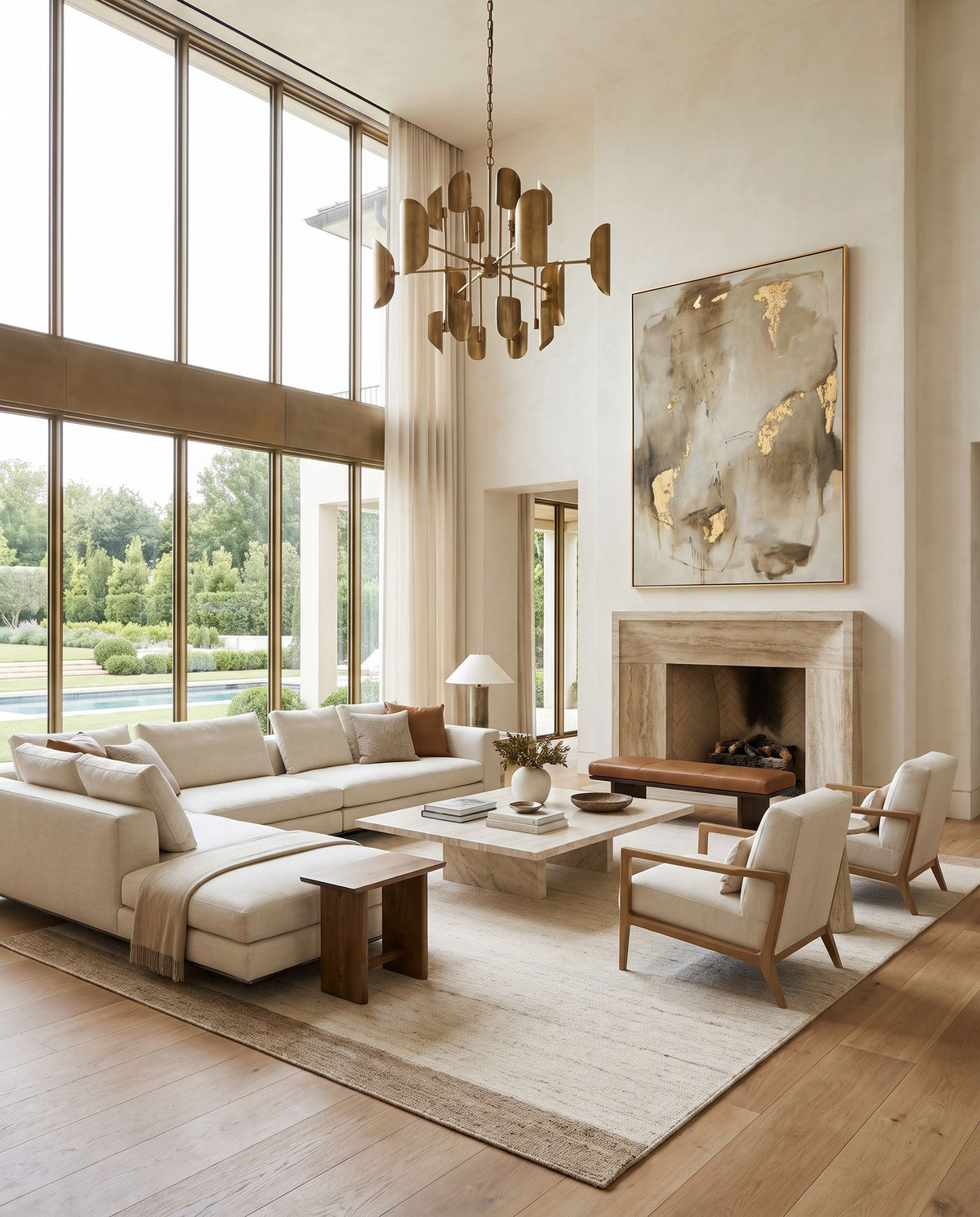 Cetara Hand Tufted Rug styled in an elegant designer living room — hand tufted cottage area rug in ivory, sand and beige tones