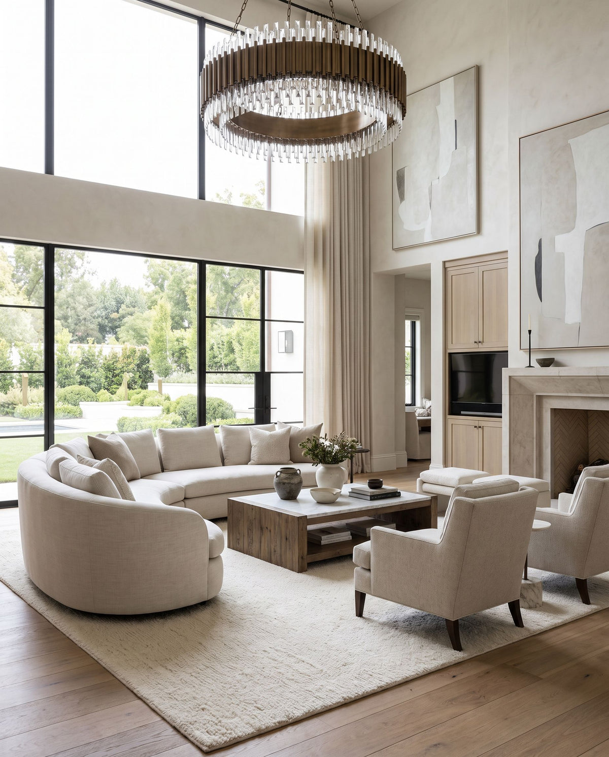 Ceyhan Hand Woven Rug as the centerpiece of a bright luxury living room — a hand woven modern area rug in ivory tones